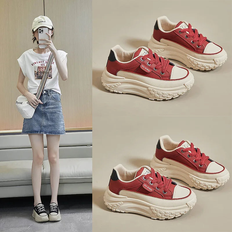 2024 New Model Shoes for Women Wear-resistant and Anti-slip Casual Sports Shoes Thick Sole Adds Height Vulcanized Casual Shoes